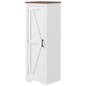 HOMCOM Farmhouse Accent Cabinet with Adjustable Shelf Barn Door Storage Cabinet for Living Room Floor Pantry Cabinet White