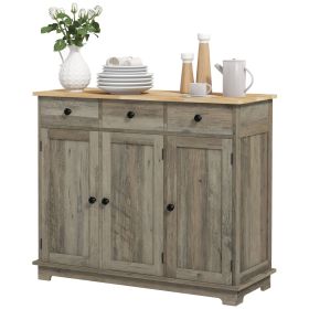 HOMCOM 40" Storage Cabinet Sideboard, Large Kitchen Buffet Table with Multi Drawers & Adjustable Shelf, Distressed Gray