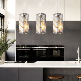 Modern Crystal Pendant Light - 3 Pack, Adjustable Hanging Ceiling Lamp with Crystal Prism Design for Dining Room, Kitchen Island