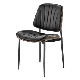 Set of 6 Dining Chairs Modern Leather Kitchen Side Chair Back Metal Legs Black