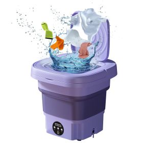1Pc Portable Washing Machine Foldable Laundry Machine With Detachable Drain Basket 3 Modes Electric Clothes Washer For Underwear Socks Towels Bab (Color: Purple)