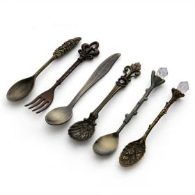 Vintage Mini Coffee Spoons Suit For Coffee Fruit Dessert (Type: Cutlery Sets, Color: Antique Bronze)