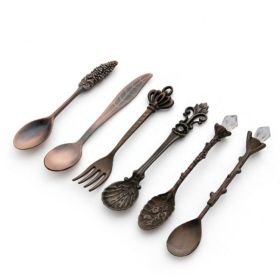 Vintage Mini Coffee Spoons Suit For Coffee Fruit Dessert (Type: Cutlery Sets, Color: Red Bronze)