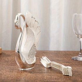 1pc, Coffee Dessert Spoon Set, Fruit Cake Coffee Tea Spoon, Swan Shaped Base Holder Cutlery Set, Zinc Alloy Metal Tableware (Color: silvery, size: Style 2)