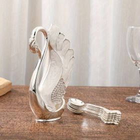 1pc, Coffee Dessert Spoon Set, Fruit Cake Coffee Tea Spoon, Swan Shaped Base Holder Cutlery Set, Zinc Alloy Metal Tableware (Color: silvery, size: Style 1)