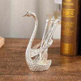 1pc, Coffee Dessert Spoon Set, Fruit Cake Coffee Tea Spoon, Swan Shaped Base Holder Cutlery Set, Zinc Alloy Metal Tableware (Color: silvery, size: 16cmSwan Fork)