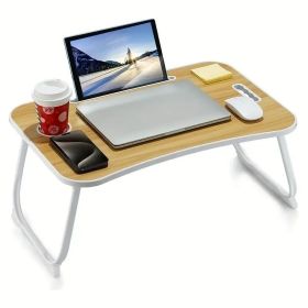 Injection moulded folding table with cup holder (Color: maple)