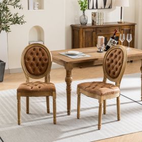 French Style Solid Wood Frame Dining Chair,Set of 2 (Color: Orange, Material: PU)